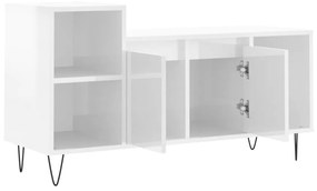 Mobile Porta TV Bianco Lucido 100x35x55 cm in Legno Multistrato