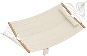 Amaca da Giardino 325x140x2,5 cm con Cuscino e Tasca in Poliestere con Barre di Legno Bianco Crema...