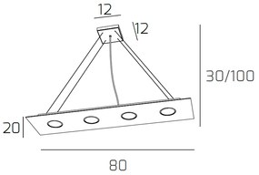 Sospensione Moderna Rettangolare Path Vetro Foglia Oro 4 Luci Gx53