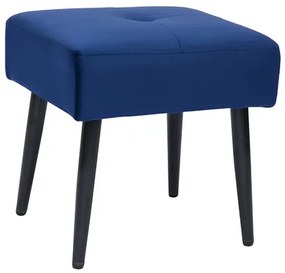 Sgabello basso in tessuto effetto velluto testurizzato blu notte e metallo nero H46 cm GUESTA