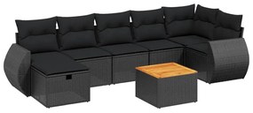 Set divani da giardino con cuscini 8 pz nero in polyrattan