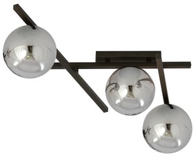 Plafoniera Moderna 3 Luci Teti In Acciaio Nero Bracci Regolabili E Vetro Fumè