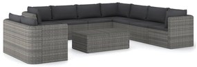 Set divani da giardino 10 pz con cuscini in polyrattan grigio