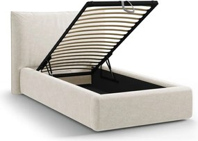 Letto singolo imbottito color crema con contenitore con rete inclusa 90x200 cm Kaelle – Micadoni