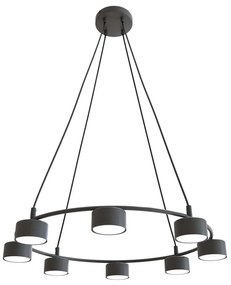 Lampadario Moderno 8 Luci Odin In Acciaio Nero Ad Anello E Cilindri