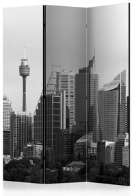 Paravento design Grattacieli di Sydney (3 parti) - vista in bianco e nero