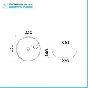 Lavabo da appoggio tondo 33 cm nero lucido in ceramica Zelos