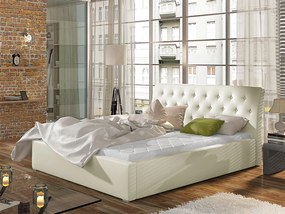 Letto matrimoniale con box contenitore Taiwan - 160 x 200 cm , Ecopelle bianco panna