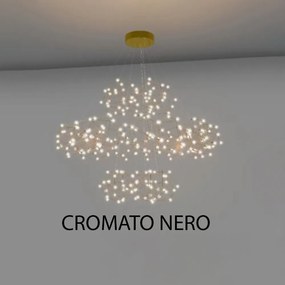 Lampadario A Sospensione Moderno Lucciola Metallo Cromato Nero Led 25 Esagoni