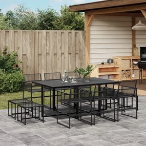 Set da pranzo da giardino 11 pz in polyrattan nero