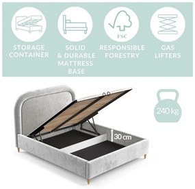 Letto matrimoniale imbottito grigio chiaro con spazio contenitivo e rete 180x200 cm Mija - Maison de Rêve