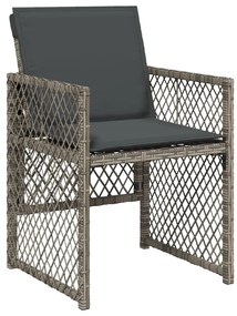 Set da pranzo da giardino 5 pz con cuscini in polyrattan grigio