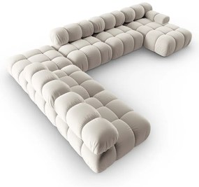 Divano angolare componibile beige (con penisola a sinistra/a U) con rivestimento in velluto Bellis – Micadoni