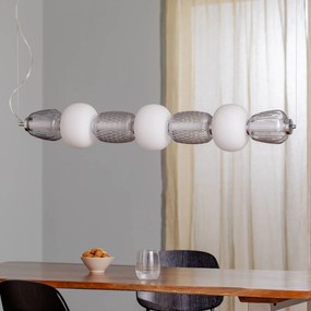 Eko-Light Lampada a sospensione Caro, vetro grigio-trasparente/opale lunghezza 110 cm