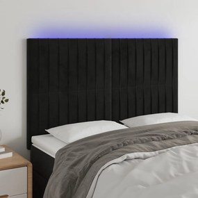 Testiera A Led Nera 144x5x118/128 Cm İn Velluto /