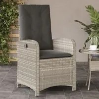 Sedia Reclinabile Giardino con Cuscini Grigio Chiaro Polyrattan 365166