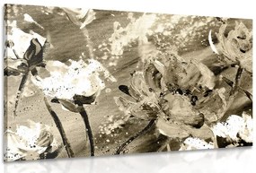 Quadro su tela – Fiori dipinti in versione seppia