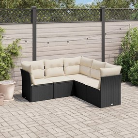 Set divani da giardino 5 pz con cuscini in polyrattan nero