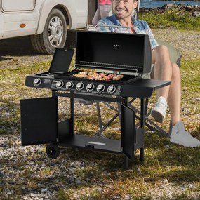 Barbecue a Gas GPL 7 Fuochi 135x50x100 cm con Fornello Laterale Nero...