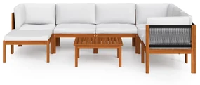 Set divani da giardino 8 pz con cuscini crema massello acacia