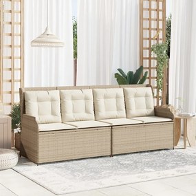 Panca reclinabile da giardino con cuscini beige in polyrattan