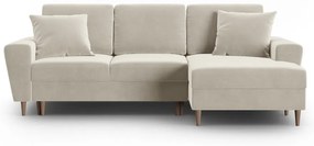 Divano angolare beige allungabile e con contenitore (con penisola a destra/con chaise lounge) con rivestimento in velluto Kyoto – Cosmopolitan Design