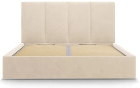 Letto matrimoniale imbottito beige con contenitore con griglia 160x200 cm Juniper - Mazzini Beds