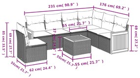 Set Divani da Giardino con Cuscini 7pz Nero Polyrattan