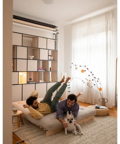 Divano greige allungabile con rivestimento in lino 140 cm Roots Carob – Karup Design