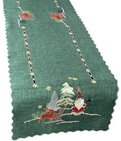 Stola natalizia verde con ricamo elfi e renne Larghezza: 40 cm | Lunghezza: 220 cm