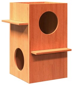 Cuccia Per Gatti Marrone Cera 43x43x60cm Legno Massello Di Pino /