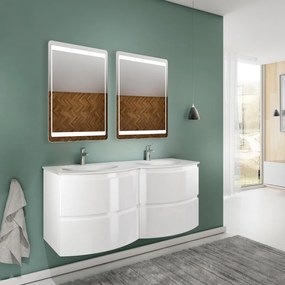 Mobile sottolavabo e lavabo Armonia per doppia vasca bianco lucido L 140 cm