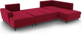 Divano angolare rosso allungabile e con contenitore (con penisola a destra/a U) con rivestimento in velluto Kyoto – Cosmopolitan Design