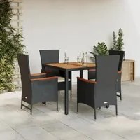 Set da Pranzo da Giardino 5 pz Nero con Cuscini in Polyrattancod mxl 113346