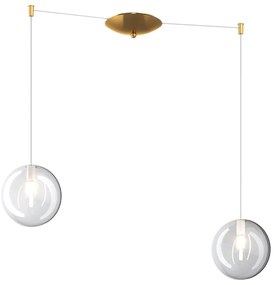 Lampadario Contemporaneo Eclipse Metallo Ottone Vetro Bianco-Trasp 2 Luci G9