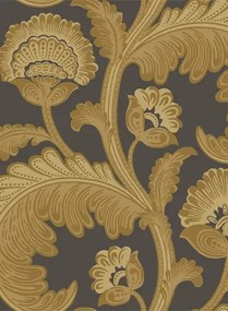 Cole & Son Carta da parati Fanfare Flock - Ochre on Charcoal