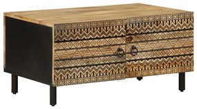 Tavolino da salotto nero 80x50x40cm legno massello mango grezzo