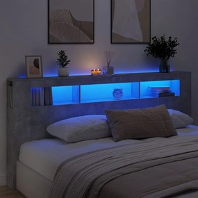 Testiera Led Grigio Cemento 220x18,5x103,5 Cm Legno Multistrato /