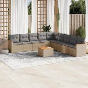 Set divano da giardino 10 pz con cuscini beige in polyrattan