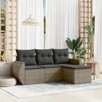 Set Divani da Giardino 4 pz con Cuscini in Polyrattan Grigio 3253607