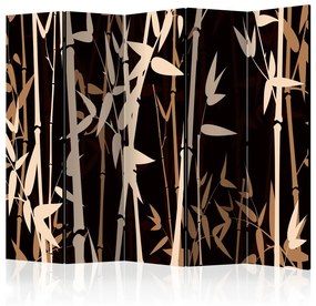 Paravento design Bambù orientale II (5-parti) - piante marroni su sfondo nero