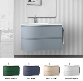 Mobile bagno sospeso 90 cm Melody azzurro polvere con vasca a sinistra