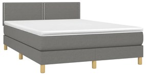 Letto a Molle Materasso e LED Grigio Scuro 140x190cm in Tessuto