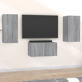 Set Mobili Porta Tv 3 Pz Grigio Sonoma İn Legno Multistrato /