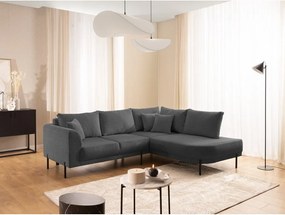 Divano angolare grigio scuro (con penisola a destra/a L) con rivestimento in ciniglia Mauris – Ropez