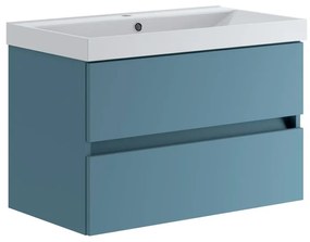 Mobile sottolavabo e lavabo Kora per vasca centrale laccato opaco blu pacifico L 79.5 x H 50 x P 45.5 cm 2 cassetti