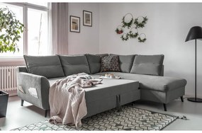 Divano letto angolare in velluto grigio chiaro L, angolo destro Stylish Stan - Miuform