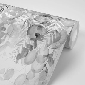 Carta da parati autoadesiva – Foglie delicate in bianco e nero