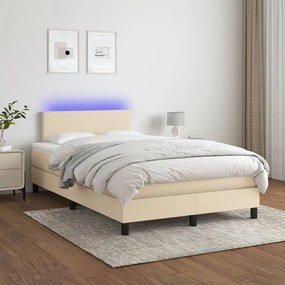 Letto a Molle con Materasso e LED Crema 120x190 cm in Tessuto