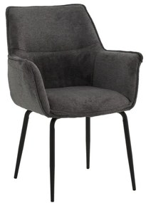 Set di sedie SHERMAN OAKS in tessuto grigio e gambe in metallo nero, con braccioli